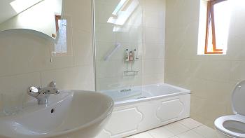 Spacious ensuite bathroom with shower over tub